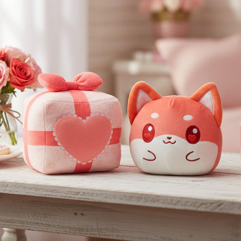 Valentine Present Shiba 4" Reversible Plushie