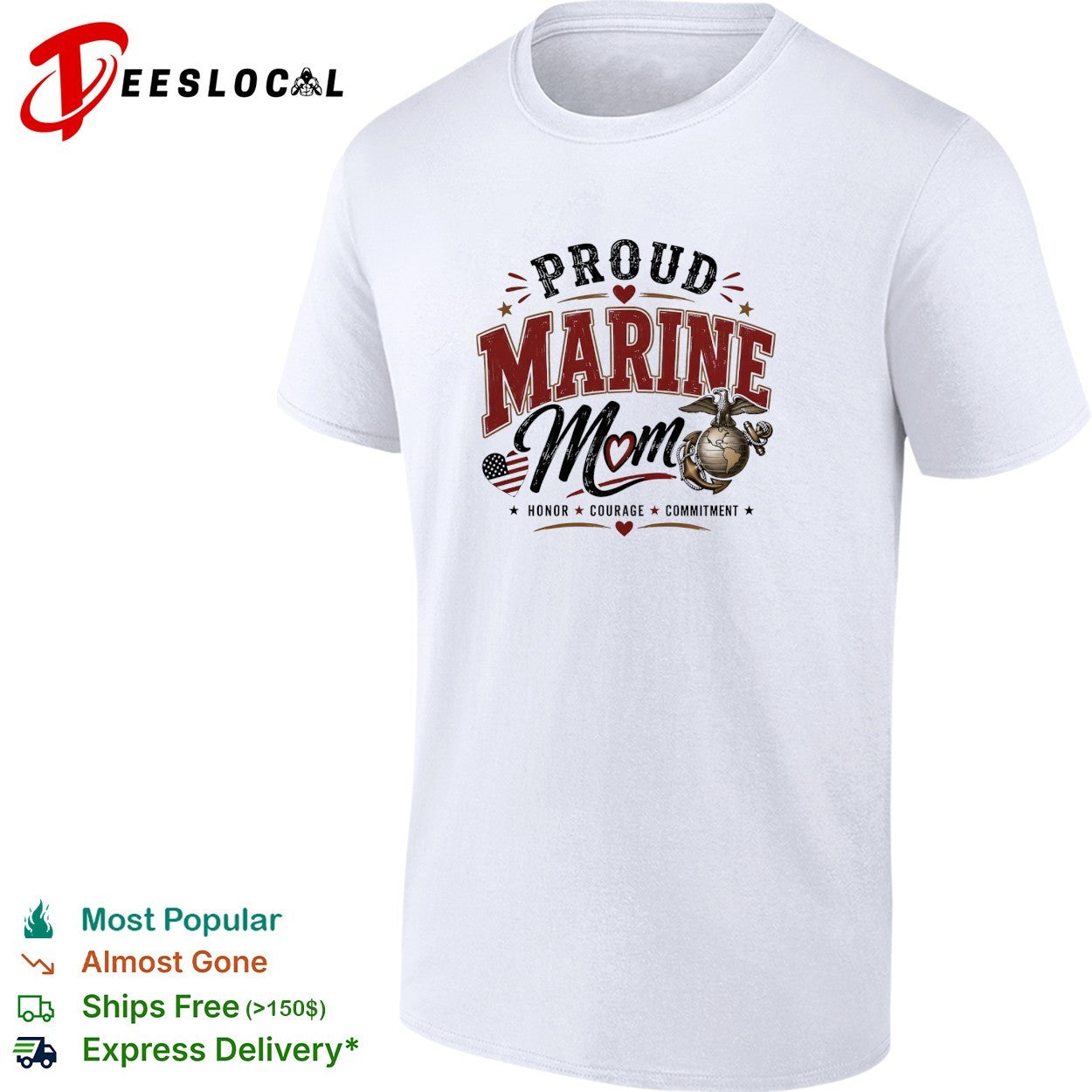 Proud Marine Mom honor courage commitment eagle emblem patriotic version two art shirt