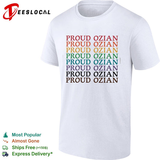 Proud Ozian rainbow multicolor repeated bold text LGBTQ Wizard of Oz fan shirt