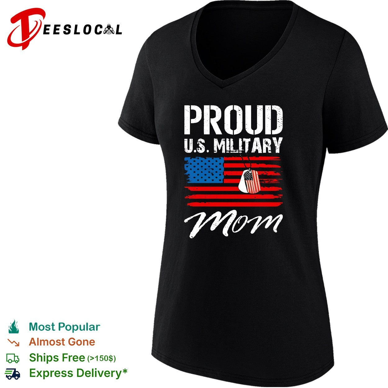 Proud US Military Mom USA flag dog tags distressed patriotic art shirt