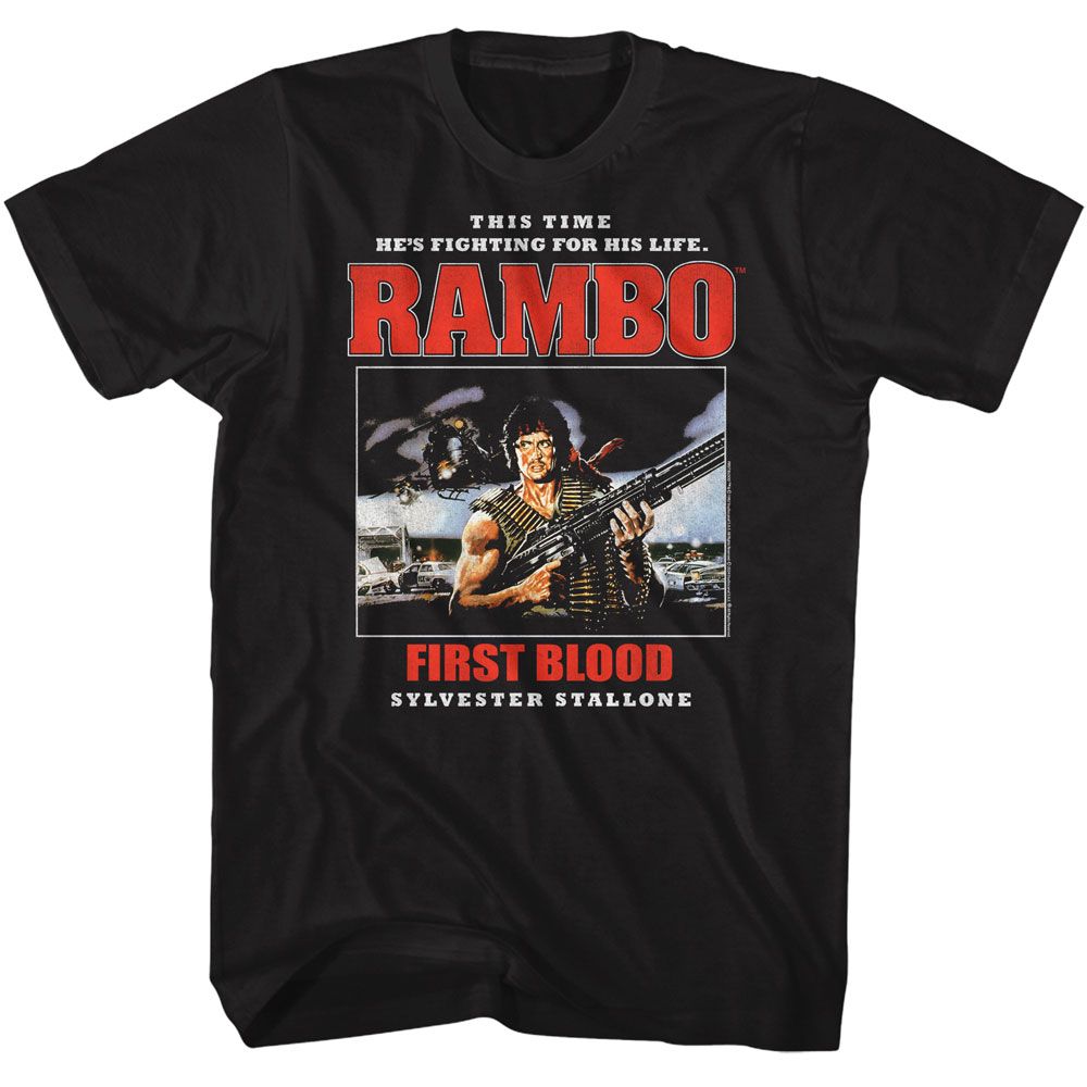 Rambo - Text Stack - American Classics - Solid Black Adult Short Sleeve T-Shirt - clothing by TeeHivey.com (Image 1)