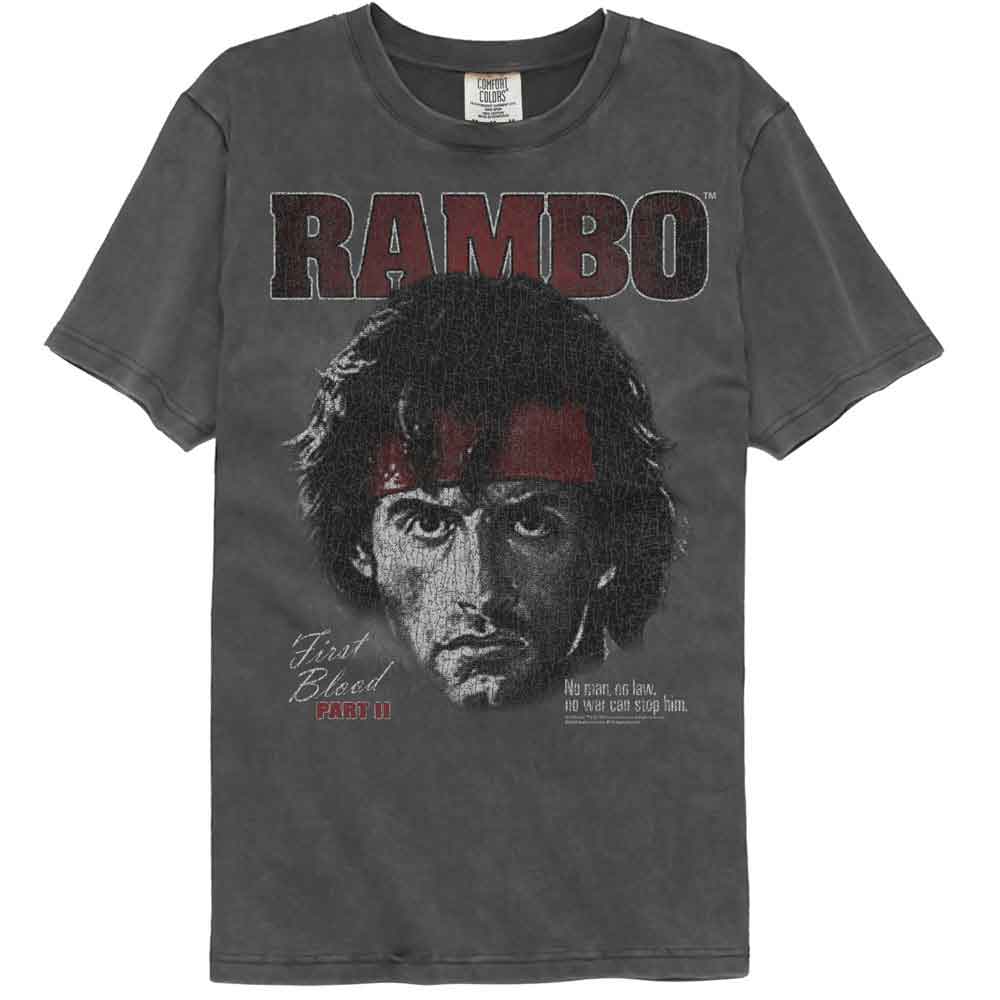 Rambo - First Blood Pt 2 Portrait - American Classics - Gray Solid Adult Short Sleeve Comfort Color T-Shirt (Image 1)