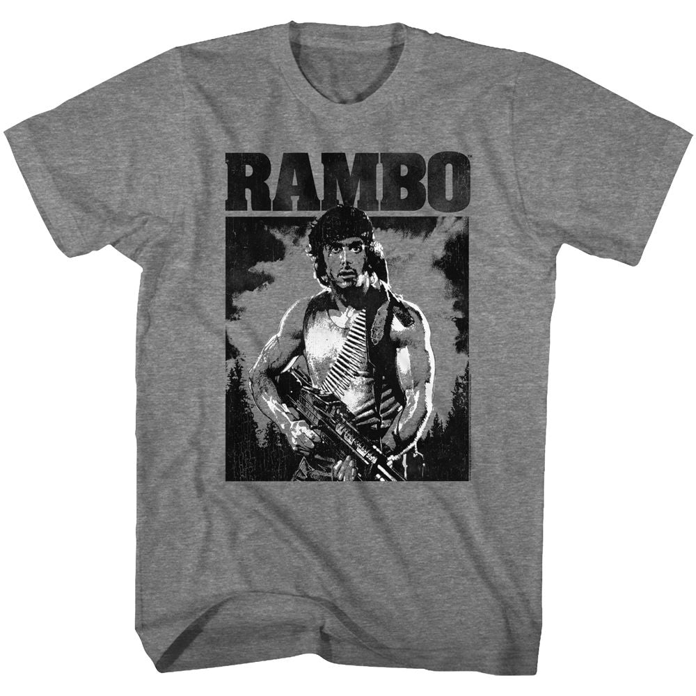 Rambo - Black & White - Short Sleeve - Heather - Adult - T-Shirt - clothing by TeeHivey.com
