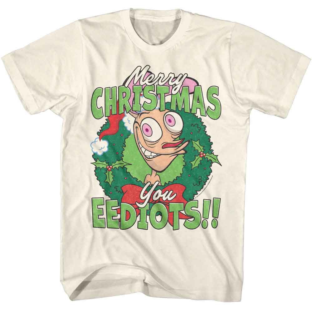 Ren And Stimpy - Merry Christmas Eediots - American Classics - Solid Off-White Adult Short Sleeve T-Shirt