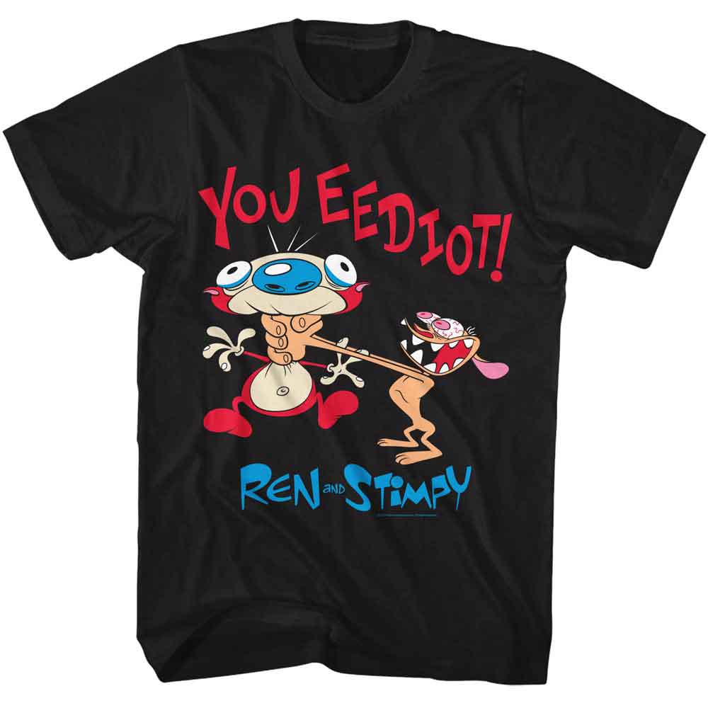 Ren And Stimpy - You Eediot - American Classics - Solid Black Adult Short Sleeve T-Shirt - clothing by TeeHivey.com (Image 1)