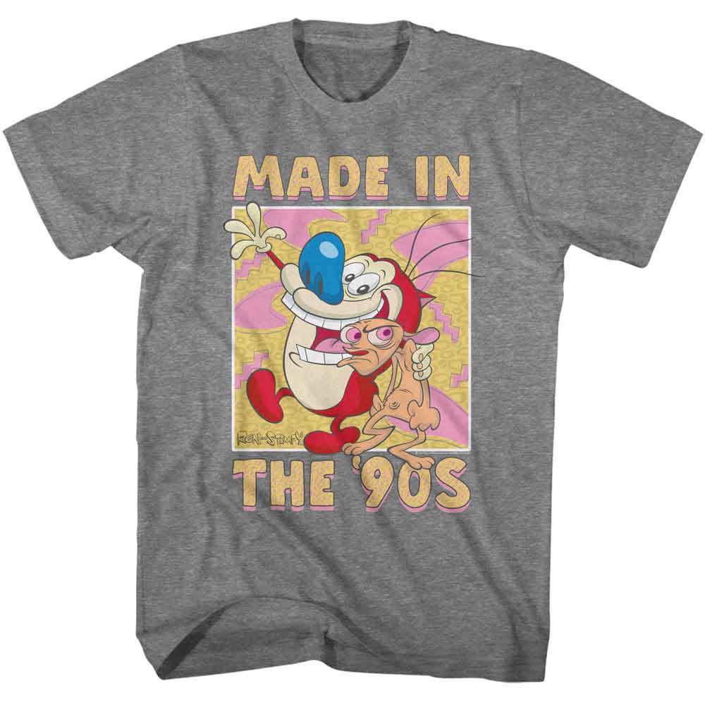 Ren And Stimpy - Made In The 90s - American Classics - Graphite Heather Adult Short Sleeve T-Shirt