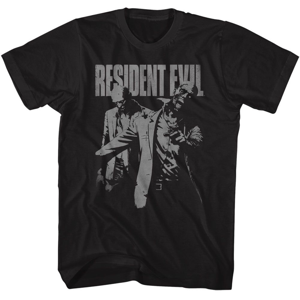 Resident Evil - Monochrome Zombies - American Classics - Solid Black Adult Short Sleeve T-Shirt (Image 1)
