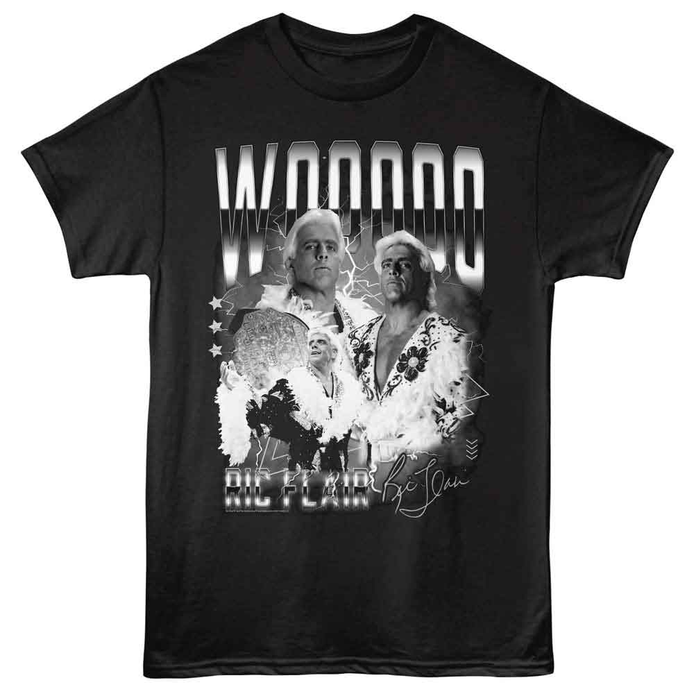 Ric Flair - B W Woo Collage - American Classics - Black Adult Short Sleeve T-Shirt