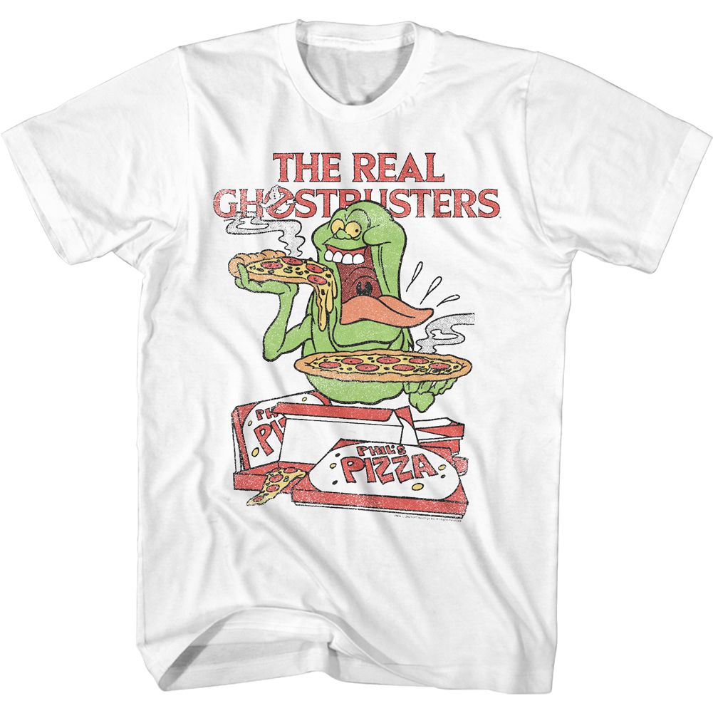 The Real Ghostbusters - Slimer & Pizza - Short Sleeve - Adult - T-Shirt - clothing by TeeHivey.com