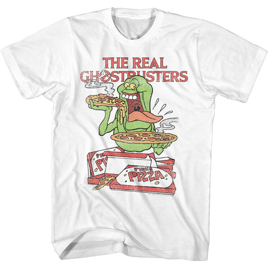 The Real Ghostbusters - Slimer & Pizza - Short Sleeve - Adult - T-Shirt - clothing by TeeHivey.com