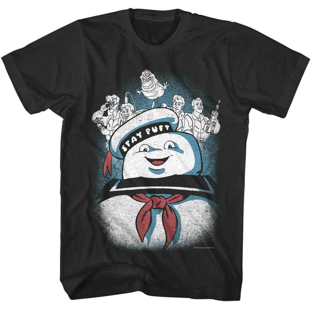 The Real Ghostbusters - Stay Puft And Ghostbusters - American Classics - Gray Front Print Adult Short Sleeve... (Image 1)