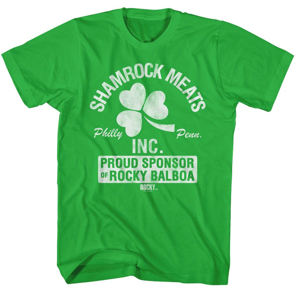 Rocky - Shamrock Meats Philly - American Classics - Solid Green Adult Short Sleeve T-Shirt (Image 1)