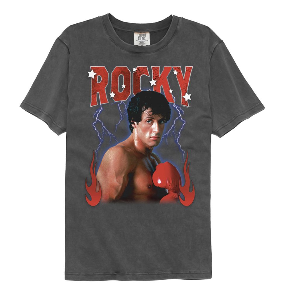 Rocky - Lightning Flames - American Classics - Solid Gray Adult Short Sleeve Comfort Color T-Shirt
