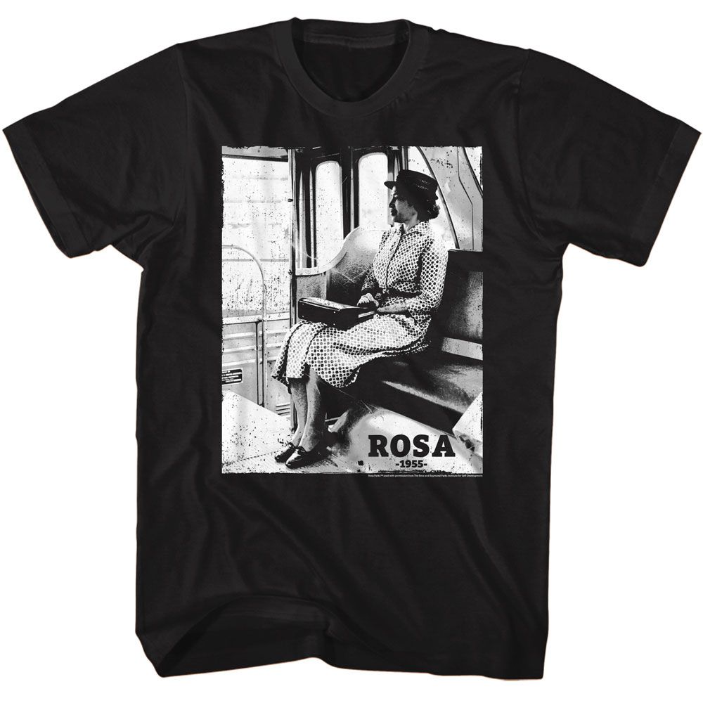 Rosa Parks - Black & White Photo - American Classics - Solid Black Adult Short Sleeve T-Shirt (Image 1)