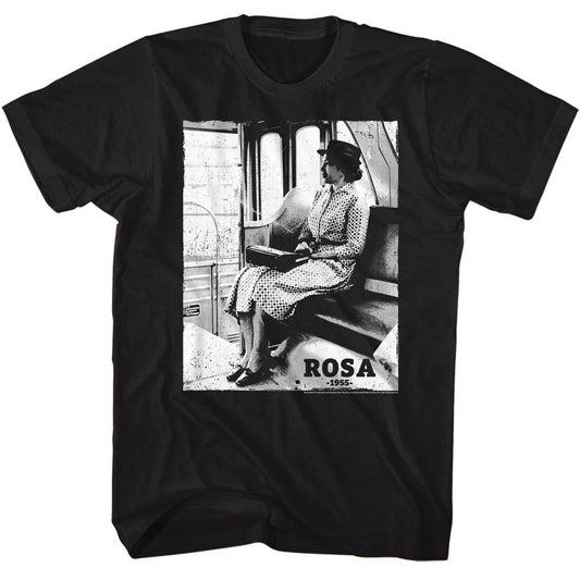 Rosa Parks - Black & White Photo - American Classics - Solid Black Adult Short Sleeve T-Shirt (Image 1)