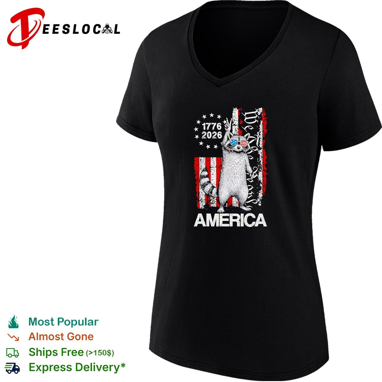 Raccoon 1776-2026 America We The People vintage USA flag patriotic celebration shirt