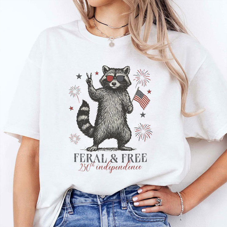 Raccoon Feral And Free America 250th Independence T Shirt