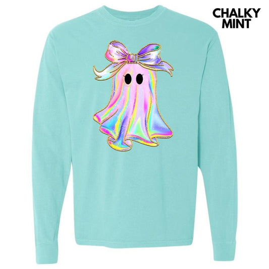 Rainbow Sparkle Ghost Long Sleeve Comfort Colors T-Shirt 'NLB'