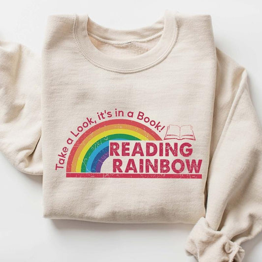 Reading Rainbow Sweatshirt, Bookish Bookworm Reading Rainbow Sweatshirt, Rainbow School Crewneck, Bookworm Sweatshirt, Librarian Sweatshirt, Teacher Appreciation Shirt, Book Lover Gift