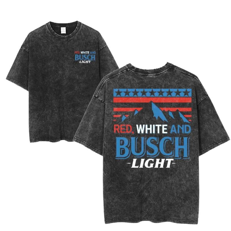 Red White And Busch Light Graphic Tee, Funny Beer Drinking Shirt, Patriotic Party Style, USA Summer Streetwear, Unisex Menswear Womenswear Top