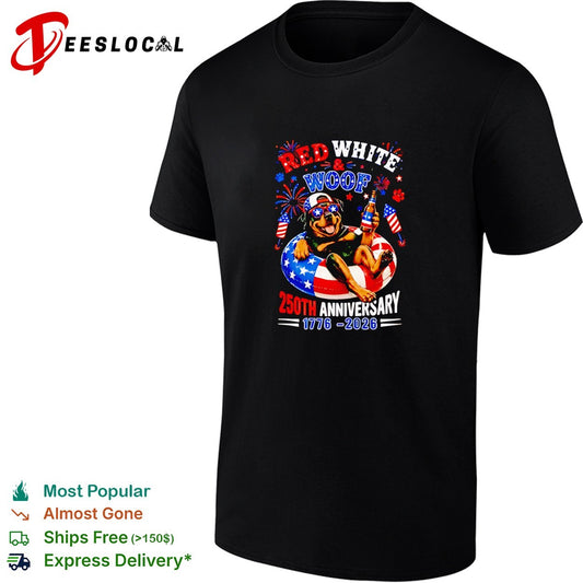 Red White and Woof Rottweiler 250th anniversary 1776 2026 4th of July shirt