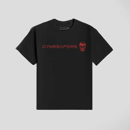Gymreapers T-Shirt: Summer Cotton Short Sleeve Basic Shirt - Black/Red