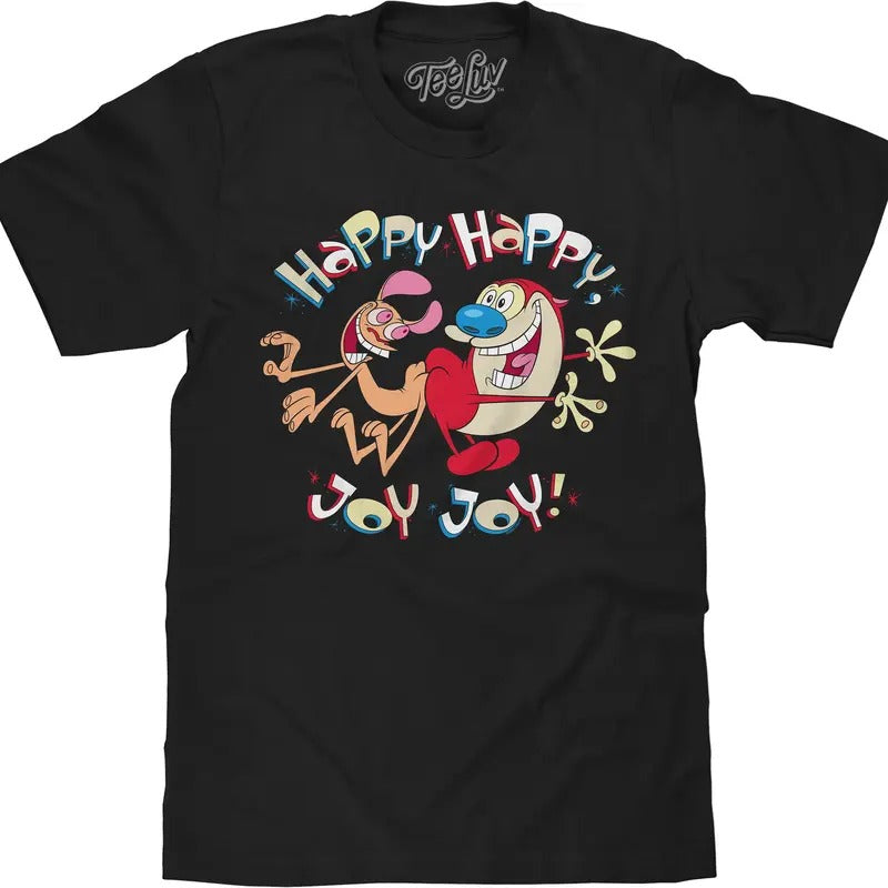 Ren and Stimpy Happy Happy Joy Joy T-Shirt - Black