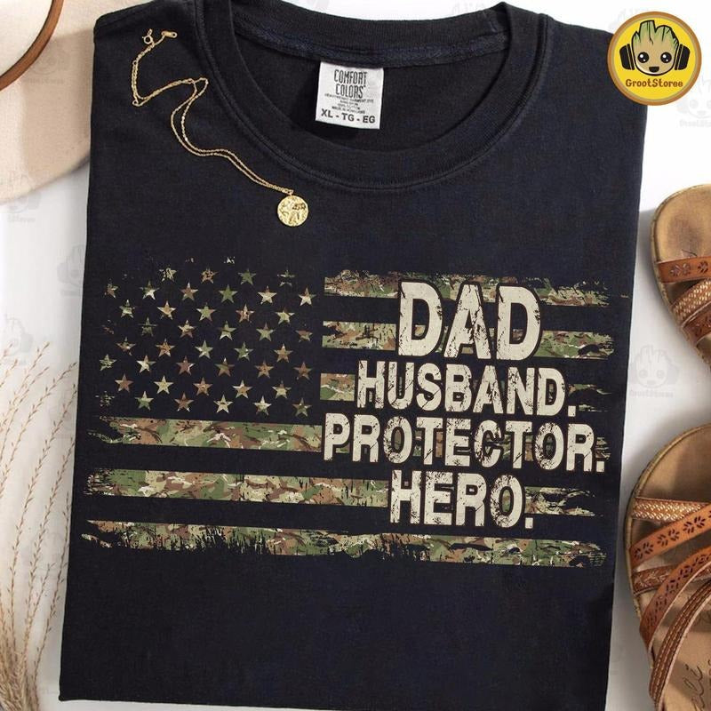Retro Dad Husband Protector Hero Shirt, Camouflage Hunting Shirt, Best Dad Ever Shirt, Army Dad Gift, Camo Dad Tee, Father's Day Gift