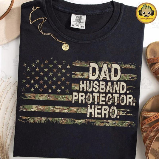 Retro Dad Husband Protector Hero Shirt, Camouflage Hunting Shirt, Best Dad Ever Shirt, Army Dad Gift, Camo Dad Tee, Father's Day Gift
