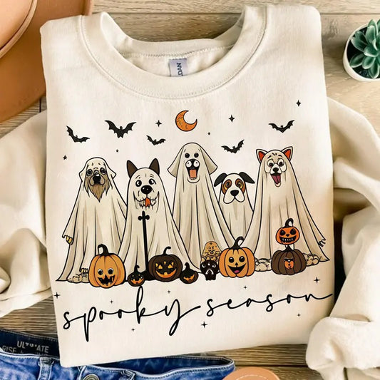 Retro Ghost Dog Shirt, Spooky Season Shirt, Halloween Ghost Dog Shirt, Halloween Pumpkin Dog Shirt, Dog Halloween Shirt, Cute Boo Dog Halloween Shirt