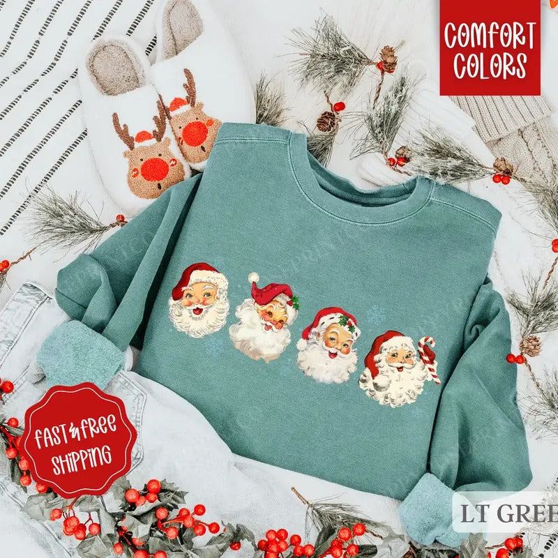 Retro Santa Christmas Comfort Colors Sweatshirt, Xmas Sweater Womenswear, Holiday Crewneck