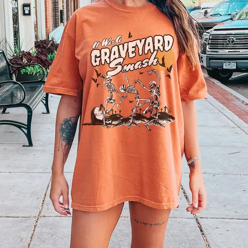 Retro Skeleton Halloween Tshirt, Trendy Fall Tee, Spooky Season