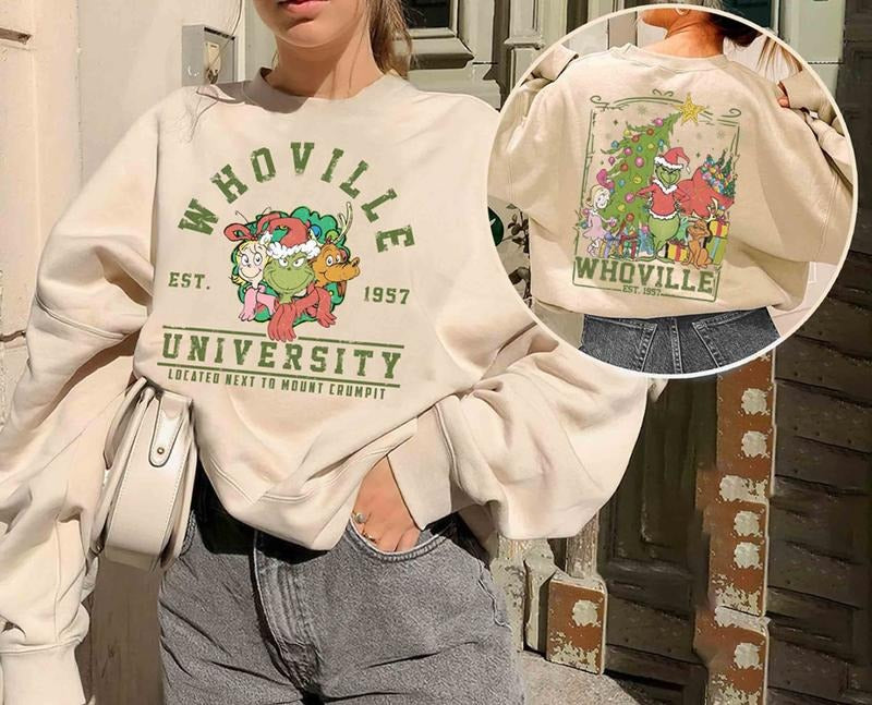 Retro Whoville University Sweatshirt, Whoville Sweatshirt drg, Grinch Christmas Sweatshirt, Grinchmas Sweatshirt, Christmas Sweater, Christmas Gift drg, Women Grinchmas