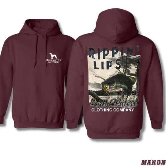 Rippin' Lips Hoodie - Bold Bass Fishing Design Featuring Striking Fish and Hook Detail, Perfect for Anglers and Outdoorsmen, Unisex Hoodie Celebrating the Southern Fishing Culture and Style, Ideal for Casual Wear and Outdoor Adventures Menswear Sweaters