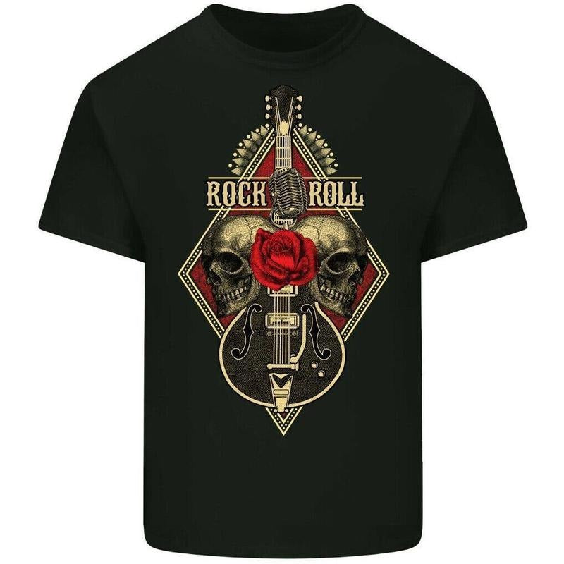 Rock & Roll T-Shirt Guitar Skull Mens Guitarist Biker Death Heavy Metal Music Made in USA - clothing by TeeHivey.com