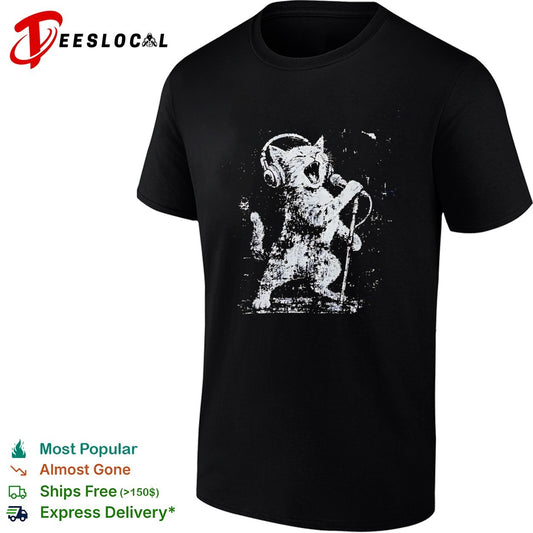 Rockstar cat headphones microphone shirt