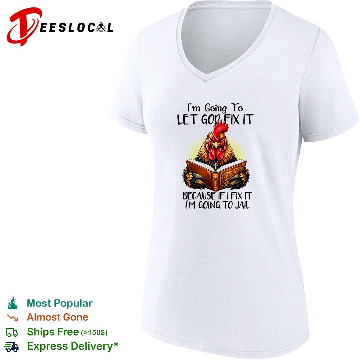 Rooster holding book I’m going to let god fix it because if I fix it I’m going to jail shirt
