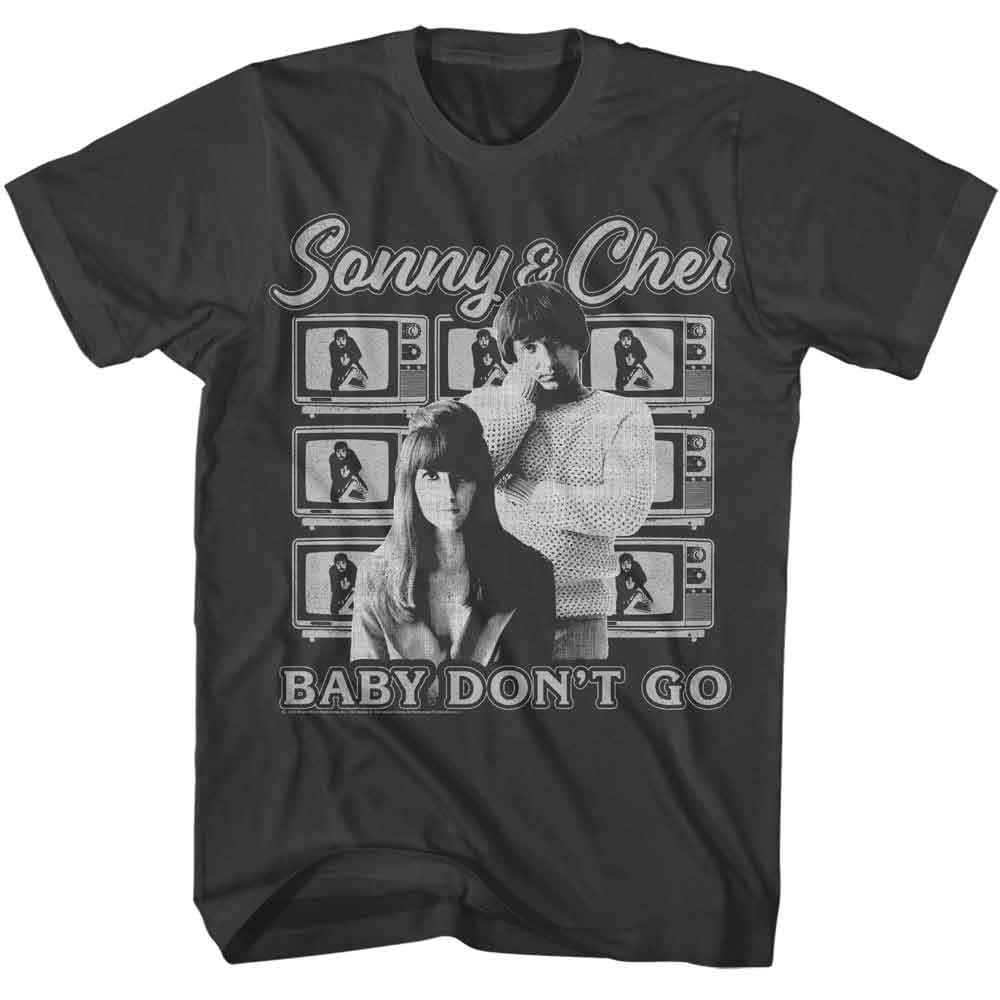 Sonny And Cher - Televisions Background - American Classics - Solid Gray Adult Short Sleeve T-Shirt (Image 1)