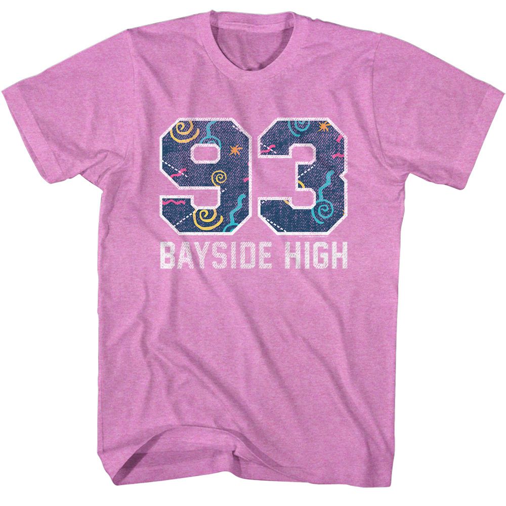 Saved By The Bell - Pattern Varsity - American Classics - Heather Purple Adult Short Sleeve T-Shirt (Image 1)