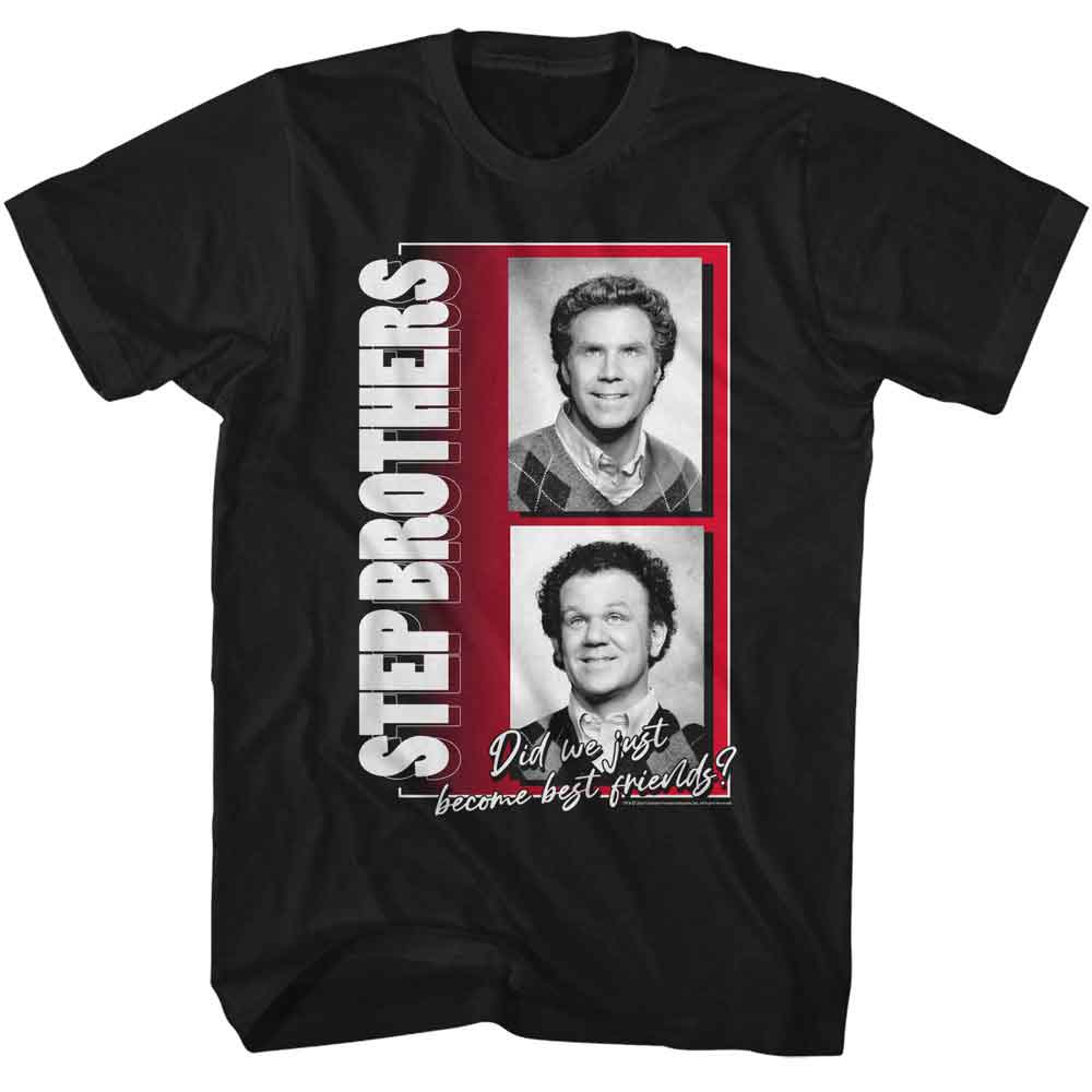Step Brothers - Black & White Photos - American Classics - Black Front Print Adult Short Sleeve T-Shirt (Image 1)