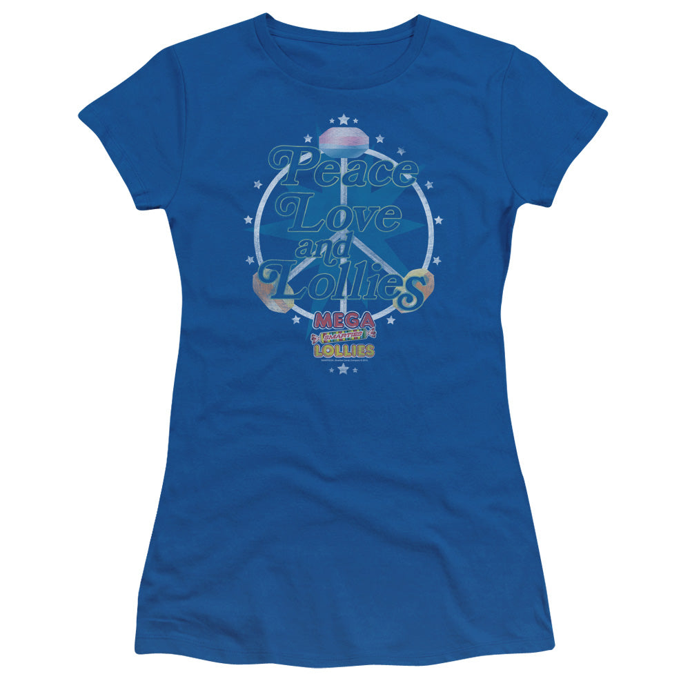 Arties Peace Lollies Junior Sheer Cap Sleeve Womens T Shirt Royal Blue