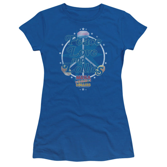 Arties Peace Lollies Junior Sheer Cap Sleeve Womens T Shirt Royal Blue