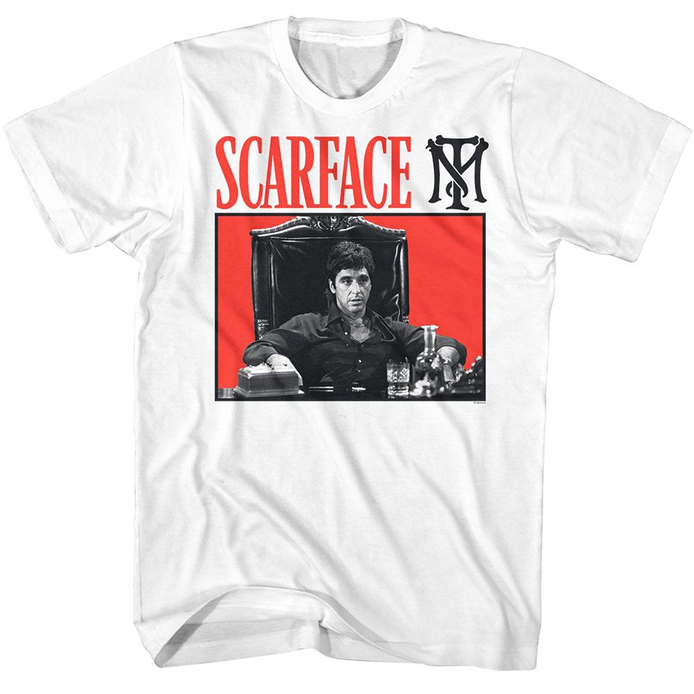 Scarface - Red Background - American Classics - Solid White Adult Short Sleeve T-Shirt