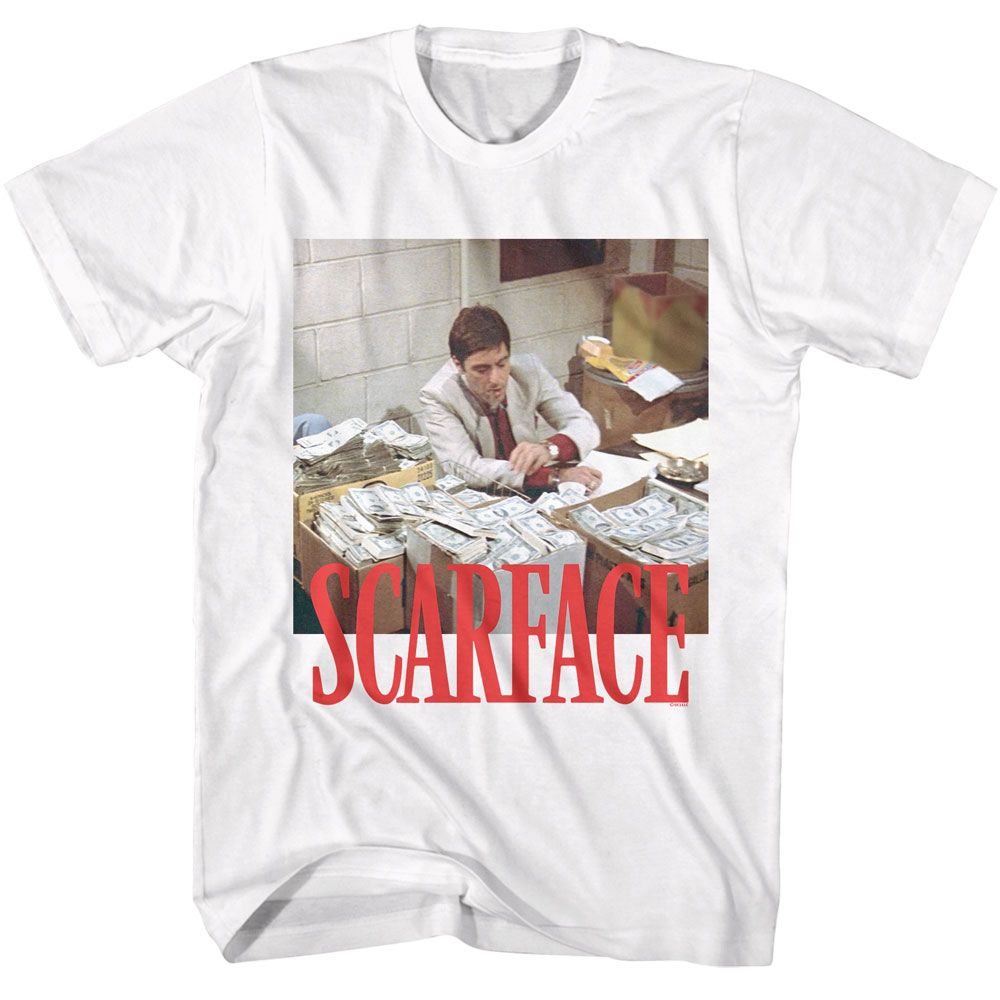 Scarface - Money Stacks - American Classics - Solid White Adult Short Sleeve T-Shirt