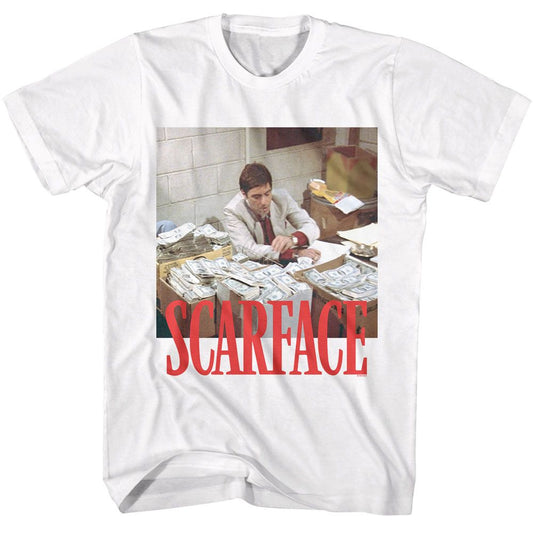 Scarface - Money Stacks - American Classics - Solid White Adult Short Sleeve T-Shirt
