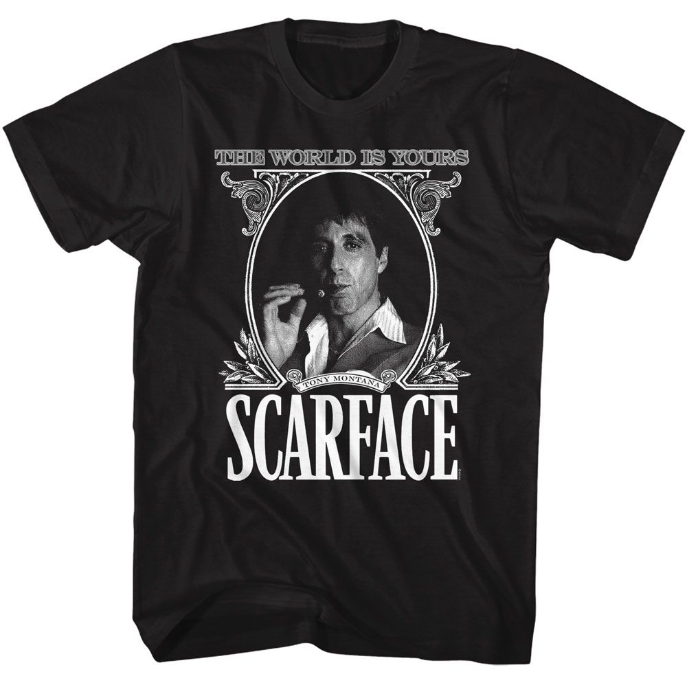 Scarface - World Is Mine Currency - American Classics - Solid Black Adult Short Sleeve T-Shirt (Image 1)