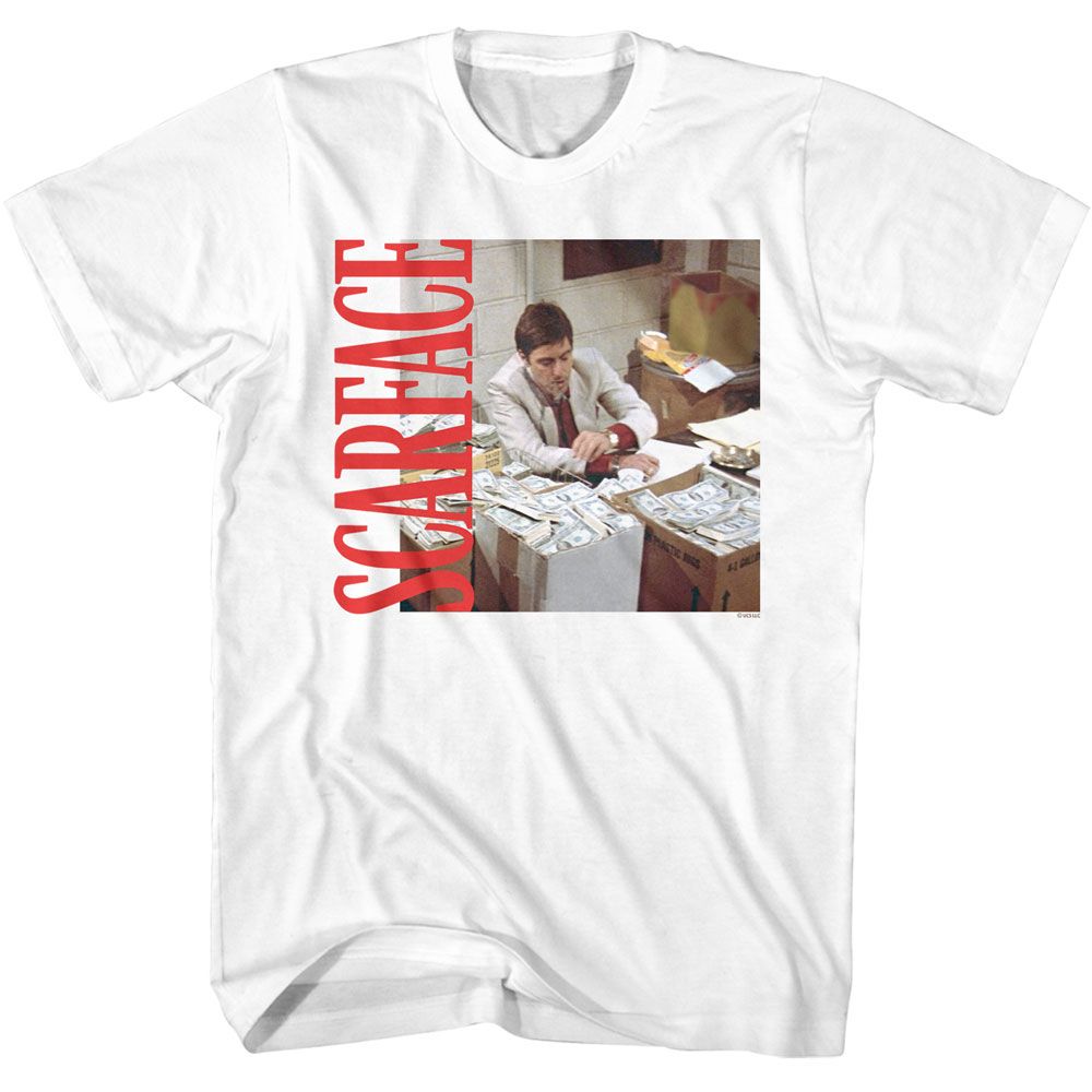 Scarface - Money And Side Logo - American Classics - Solid White Adult Short Sleeve T-Shirt
