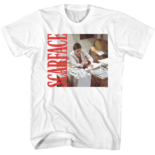 Scarface - Money And Side Logo - American Classics - Solid White Adult Short Sleeve T-Shirt