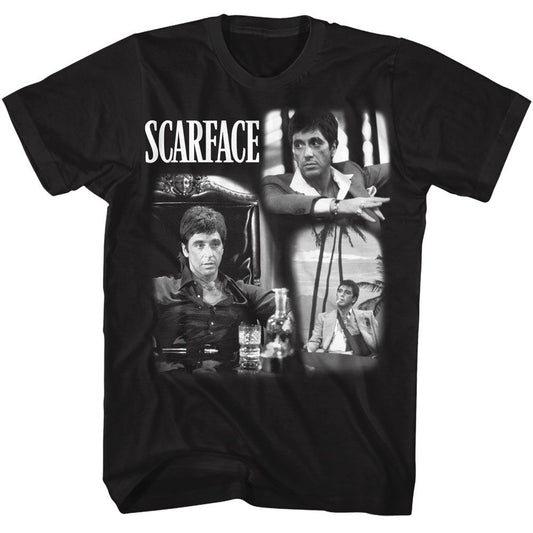 Scarface - World Is Yours Collage - American Classics - Solid Black Adult Short Sleeve T-Shirt