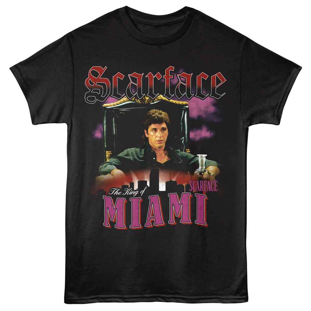 Scarface - King Of Miami - American Classics - Black Solid Adult Short Sleeve T-Shirt